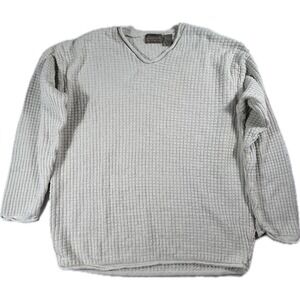 Vintage 90s Structure Men's L 100% Silk V Neck Waffle Knit Sweater Gray